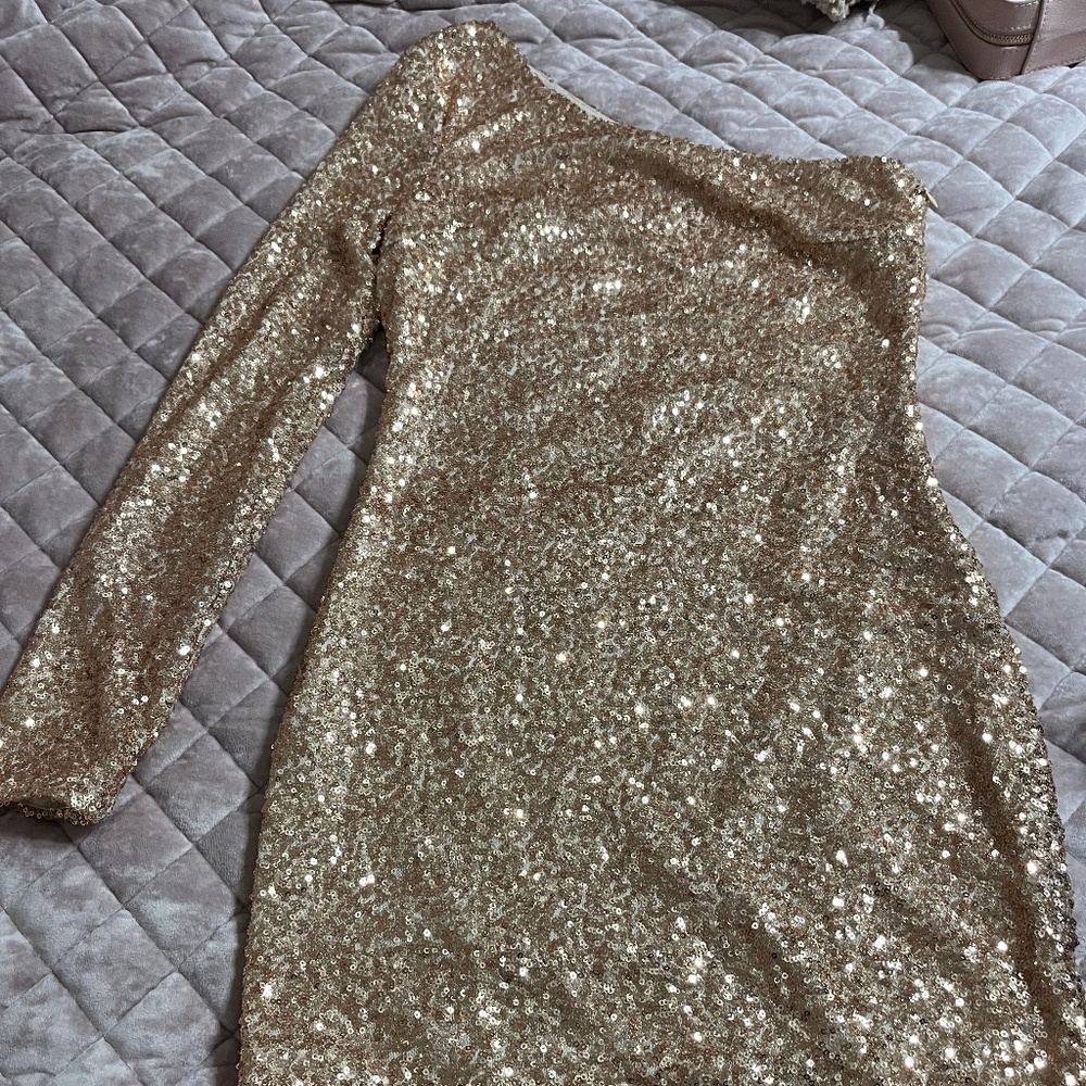 Gold sequin mini dress